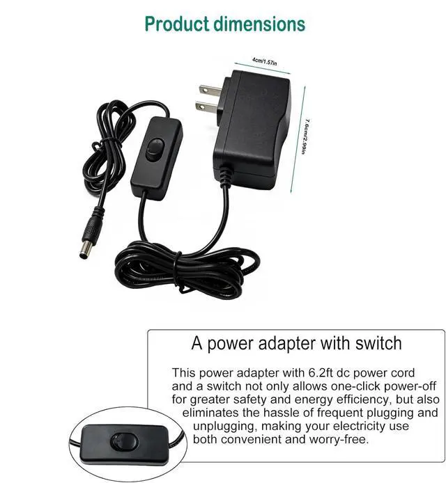 Alt view image 4 of 7 - 12V 1A Replacement Switching Adapter 6.2ft Cord Inline Switch 5.5x2.5mm &10 DC Tips