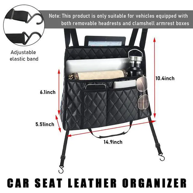 Alt view image 2 of 6 - Car Purse Holder Between Seats, Leather Handbag Organizer Large Capacity Pocket for Console Front Seats, Universal Vehicle Interior Storage Bag Backseat Barrier for Kids Pet