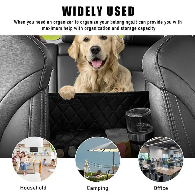 Alt view image 6 of 6 - Car Purse Holder Between Seats, Leather Handbag Organizer Large Capacity Pocket for Console Front Seats, Universal Vehicle Interior Storage Bag Backseat Barrier for Kids Pet