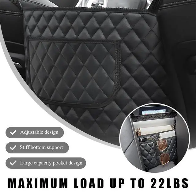 Alt view image 3 of 6 - Car Purse Holder Between Seats, Leather Handbag Organizer Large Capacity Pocket for Console Front Seats, Universal Vehicle Interior Storage Bag Backseat Barrier for Kids Pet