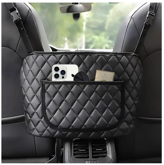 Main image of Car Purse Holder Between Seats, Leather Handbag Organizer Large Capacity Pocket for Console Front Seats, Universal Vehicle Interior Storage Bag Backseat Barrier for Kids Pet