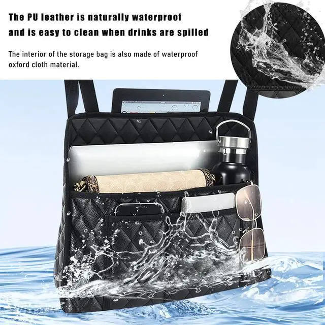 Alt view image 5 of 6 - Car Purse Holder Between Seats, Leather Handbag Organizer Large Capacity Pocket for Console Front Seats, Universal Vehicle Interior Storage Bag Backseat Barrier for Kids Pet