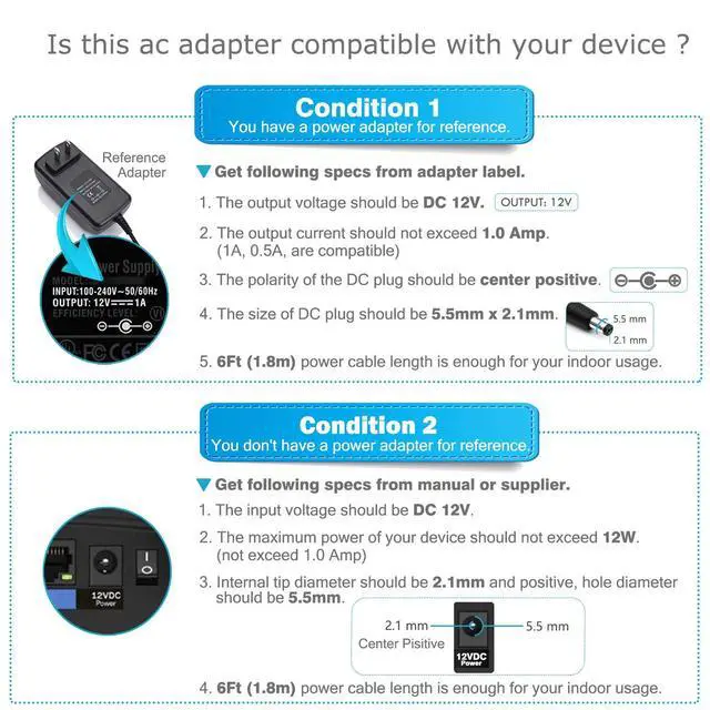 Alt view image 5 of 6 - 12V 1A 12W Power Supply AC DC Switching Adapter, 12 Volt 1 Amp AC/DC Wall Wart Converter Transformer, 100-240v 50 60HZ Input with 12vdc 1000ma Output