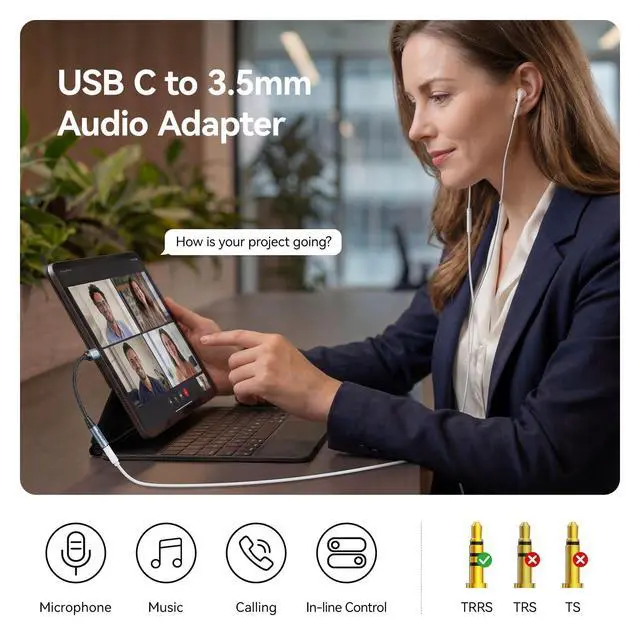 Alt view image 2 of 7 - USB C to 3.5mm Audio Adapter Type C to Headphone Aux Jack Dongle 24bit/96kHz HiFi DAC Cable Cord Compatible with iPhone 17 16 Pro Max/16 Plus, iPad, Galaxy S25 S24 Ultra, Pixel 10 Grey