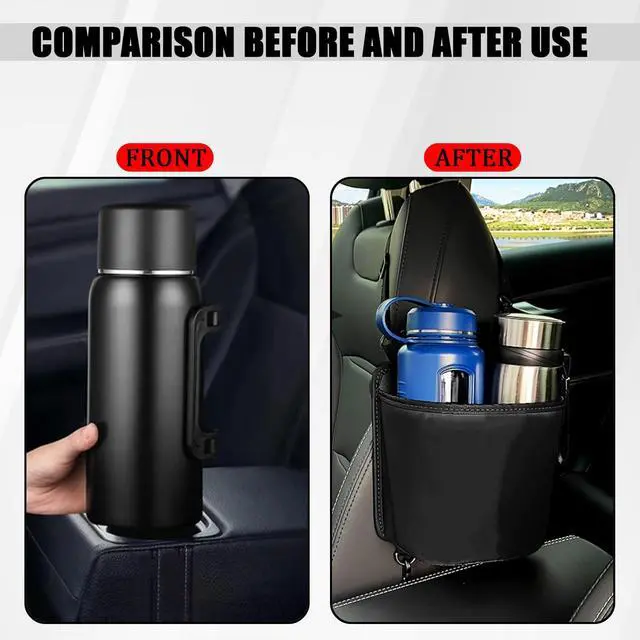 Alt view image 5 of 6 - Car Cup Holder Expander for Car Seat Side, Multifunctional Hanging Storage Bag for Water Bottle Cup and Drink at Back Seat, Large Waterproof Oxford Cloth Hanging Cup Holder Organizer Tray