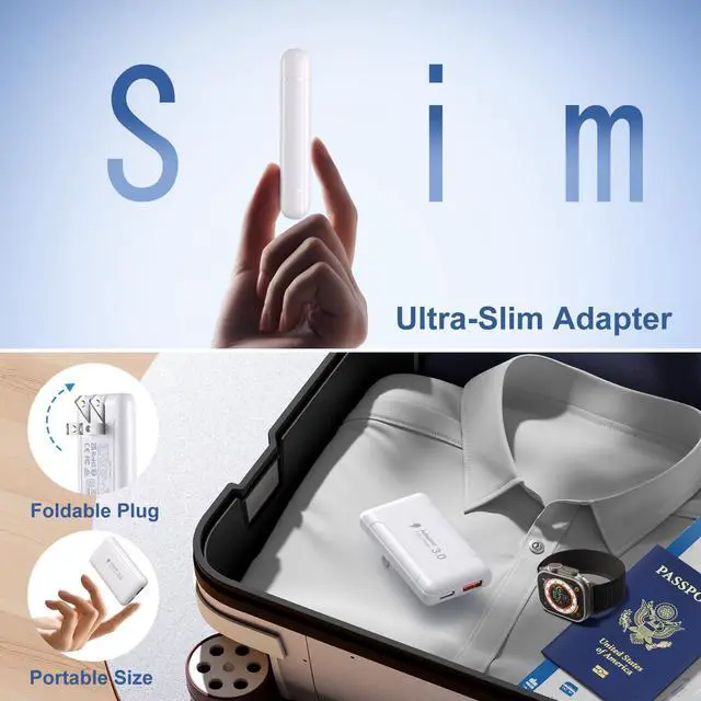 Alt view image 3 of 7 - Slim Flat USB C Wall Plug, OKRAY 50W Ultra-Thin&Foldable Dual USB Charger PD30W USB-C+USB-A Fast Charging Block Multiport Travel Power Adapter for iPhone 17 Air 16 15 14 13 12 Pro,iPad, AirPods,iwatch
