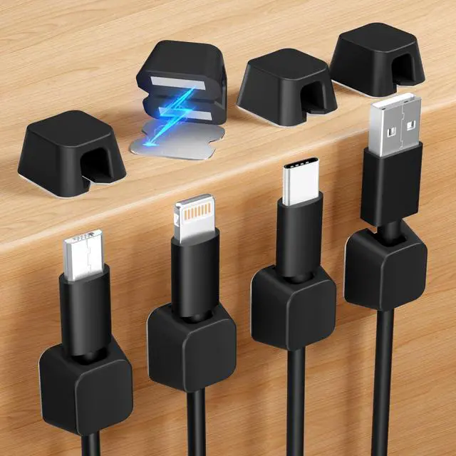 Main image of 8 Pack Magnetic Cable Clips, Large Size Under Desk Cable Management, Workspace Charger Organizer,Cord Holder with Adhesive Metal Disc, Office Desk Accessories for Nightstand Car Wall (Black)