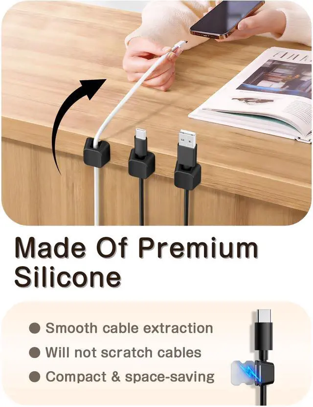 Alt view image 3 of 7 - 8 Pack Magnetic Cable Clips, Large Size Under Desk Cable Management, Workspace Charger Organizer,Cord Holder with Adhesive Metal Disc, Office Desk Accessories for Nightstand Car Wall (Black)