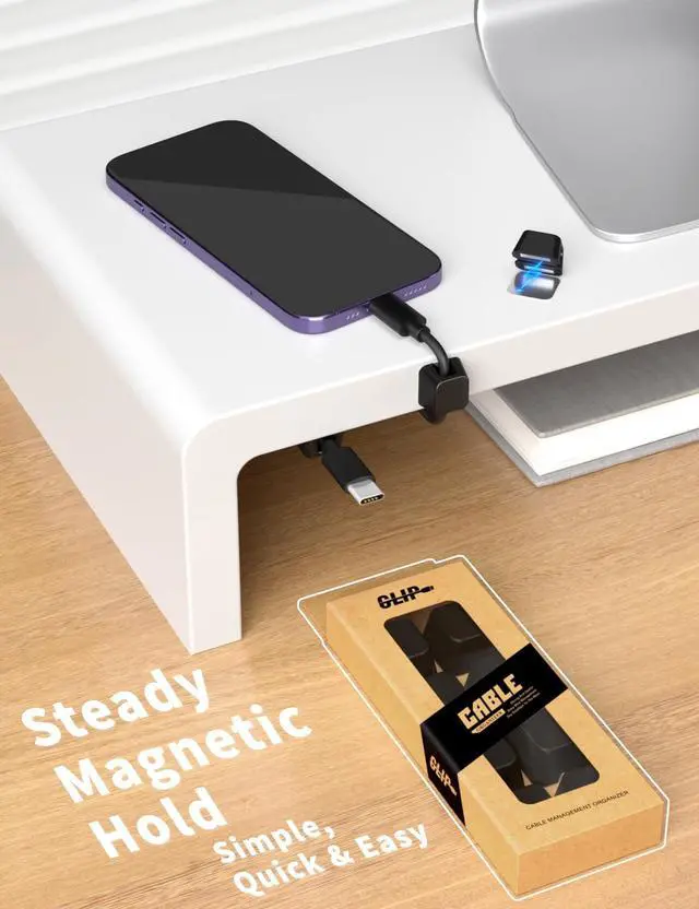 Alt view image 2 of 7 - 8 Pack Magnetic Cable Clips, Large Size Under Desk Cable Management, Workspace Charger Organizer,Cord Holder with Adhesive Metal Disc, Office Desk Accessories for Nightstand Car Wall (Black)