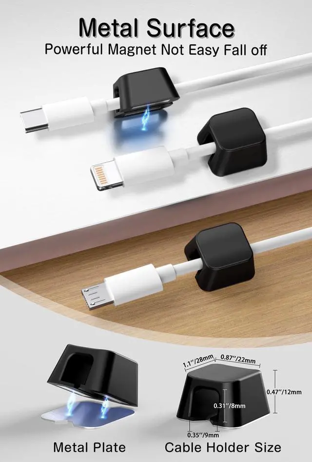 Alt view image 6 of 7 - 8 Pack Magnetic Cable Clips, Large Size Under Desk Cable Management, Workspace Charger Organizer,Cord Holder with Adhesive Metal Disc, Office Desk Accessories for Nightstand Car Wall (Black)