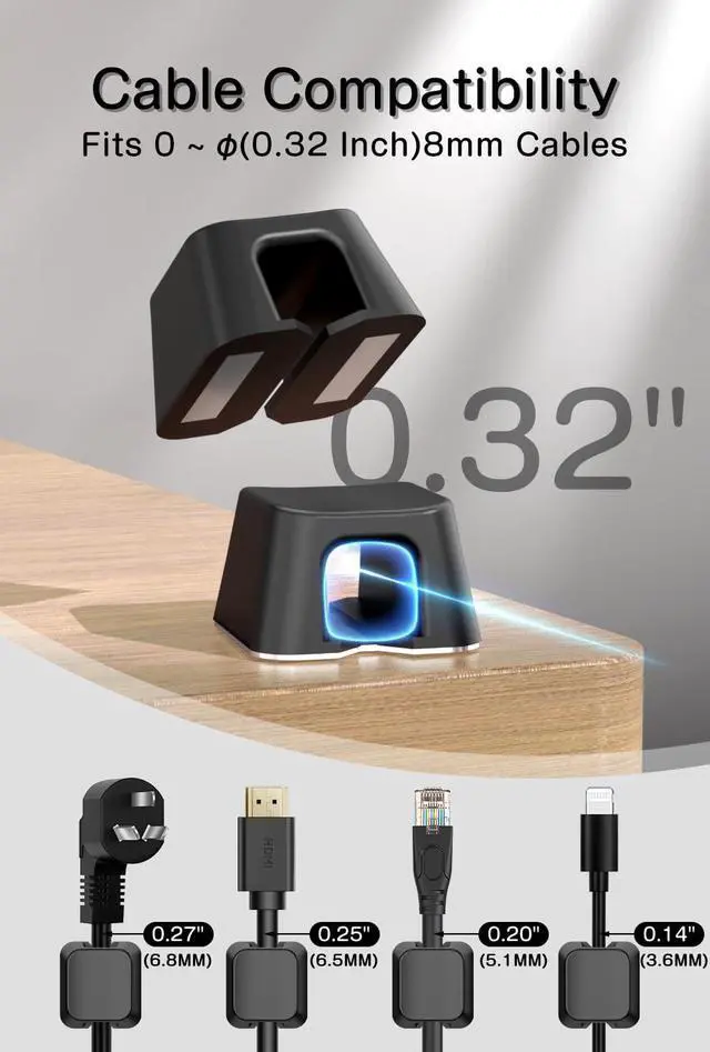 Alt view image 5 of 7 - 8 Pack Magnetic Cable Clips, Large Size Under Desk Cable Management, Workspace Charger Organizer,Cord Holder with Adhesive Metal Disc, Office Desk Accessories for Nightstand Car Wall (Black)