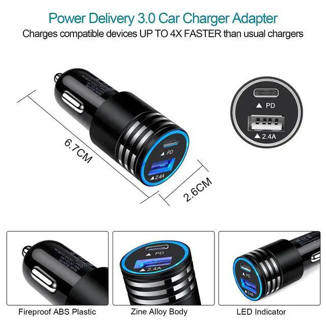 Alt view image 5 of 6 - Car Charger Fast Charge 30W USB C Car Adapter,Type C to C Cable for Google Pixel 10a 10 Pro XL/Fold 9 Pro,8a 8 7a 7 6a 6 5 4a 3a 4 3 2 XL,Samsung Galaxy S26 Ultra S25 A17 S24 S23 S22 S21 S20 A12 A32