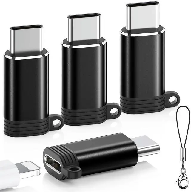 Main image of Lightning to USB C Adapter 4 Pack, Fast Charging & Data Sync for iPhone 15/16/17 Pro/Pro Max, Charger Adapter Accessory (Not for Audio/OTG)-Black