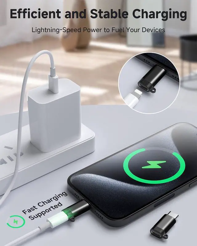 Alt view image 3 of 7 - Lightning to USB C Adapter 4 Pack, Fast Charging & Data Sync for iPhone 15/16/17 Pro/Pro Max, Charger Adapter Accessory (Not for Audio/OTG)-Black