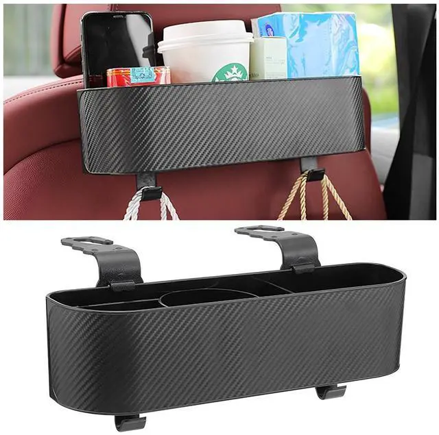 Main image of Car Headrest Backseat Organizer with Cup Holder, Seat Back Hanging Storage Box with Hooks, Multi-Functional Drink Pocket Food Snack Phone Tray for Kids, Car Travel Accessories (Black)