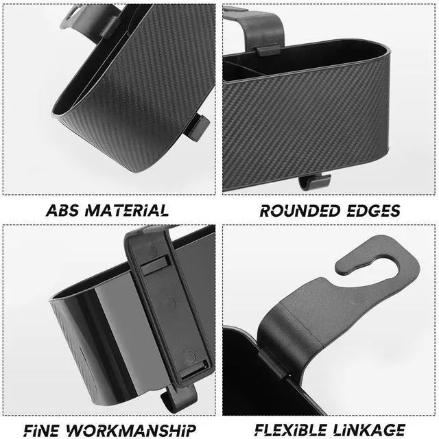 Alt view image 4 of 6 - Car Headrest Backseat Organizer with Cup Holder, Seat Back Hanging Storage Box with Hooks, Multi-Functional Drink Pocket Food Snack Phone Tray for Kids, Car Travel Accessories (Black)