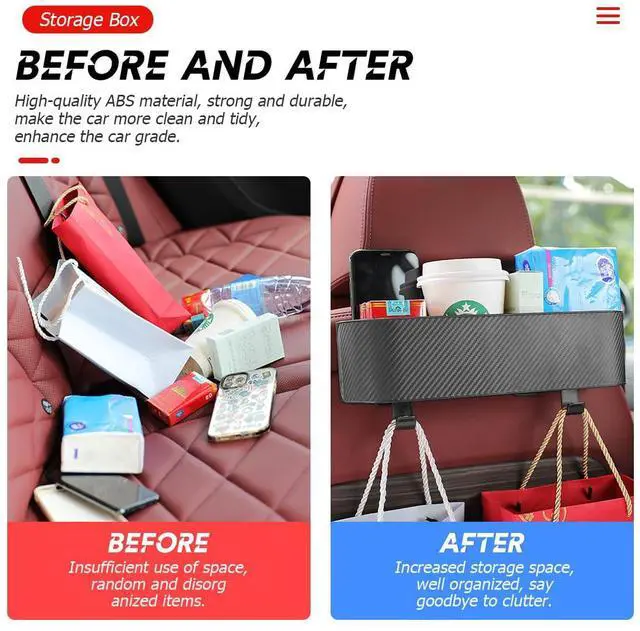 Alt view image 5 of 6 - Car Headrest Backseat Organizer with Cup Holder, Seat Back Hanging Storage Box with Hooks, Multi-Functional Drink Pocket Food Snack Phone Tray for Kids, Car Travel Accessories (Black)