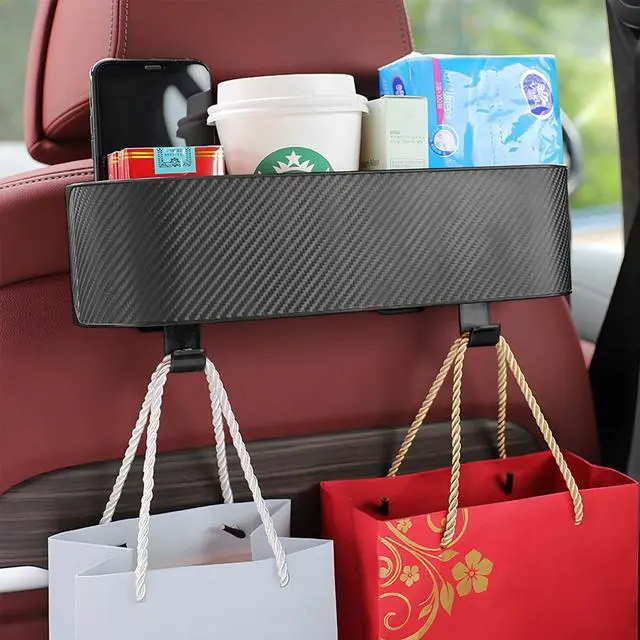 Alt view image 6 of 6 - Car Headrest Backseat Organizer with Cup Holder, Seat Back Hanging Storage Box with Hooks, Multi-Functional Drink Pocket Food Snack Phone Tray for Kids, Car Travel Accessories (Black)