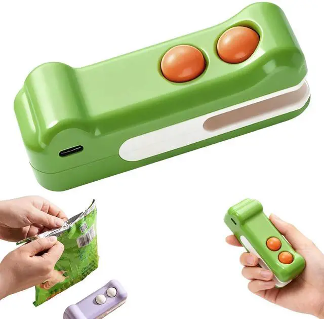 Main image of 2 in 1 Mini Bag Sealer, 2025 New Handheld Rechargeable Bag Sealer with Cutter and Magnet, for Snack Plastic Bags Food Storage Travel (Green)