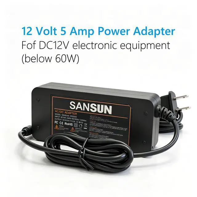 Alt view image 3 of 6 - 12V 5A Power Supply, AC 120V to DC12V 5.5x2.1mm Jack Converter, 12 Volt LED Driver 60W Adapter Transformer for Strip Lights, Surveillance Cameras, External HDD, Monitor, CCTV (Pack of 1)