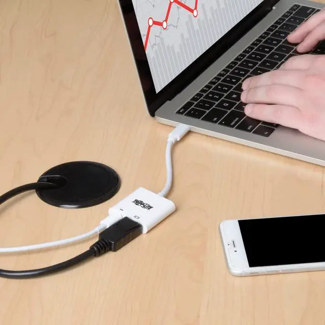 Alt view image 7 of 7 - USB-C to DisplayPort Adapter Cable, USB C to DP Converter Cable with Equalizer, 8K UHD, HDR, PD Charging 60W, 6in, White (U444-06N-DP8WC)