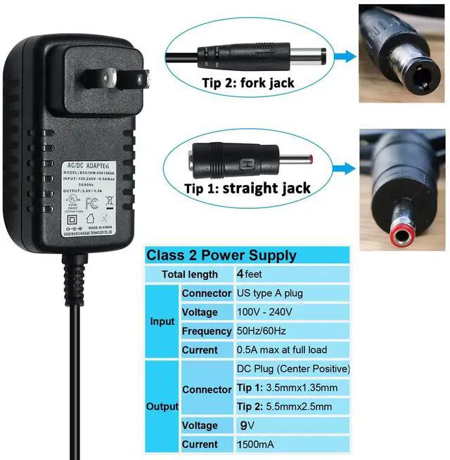 Alt view image 2 of 7 - DC 9V Power Cord UL Listed 9V 1.5A Power Supply AC to DC Adapter 5.5mmx2.5mm 3.5mmx 1.35mm Replacement 100-240V 50-60Hz 9 Volt 1.5 Amp Charger 4ft for Camera LED Light Speaker (NOT 5.5mmx2.1mm)