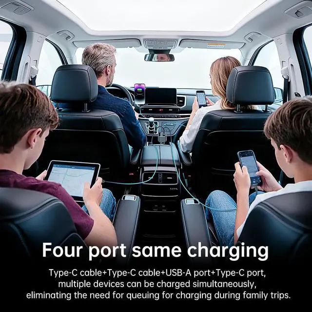Alt view image 5 of 7 - Retractable Car Charger, Car Phone Charger with Cables Fast Charging, USB C Car Charger Adapter for iPhone 17 16 15 14 13 12, Samsung