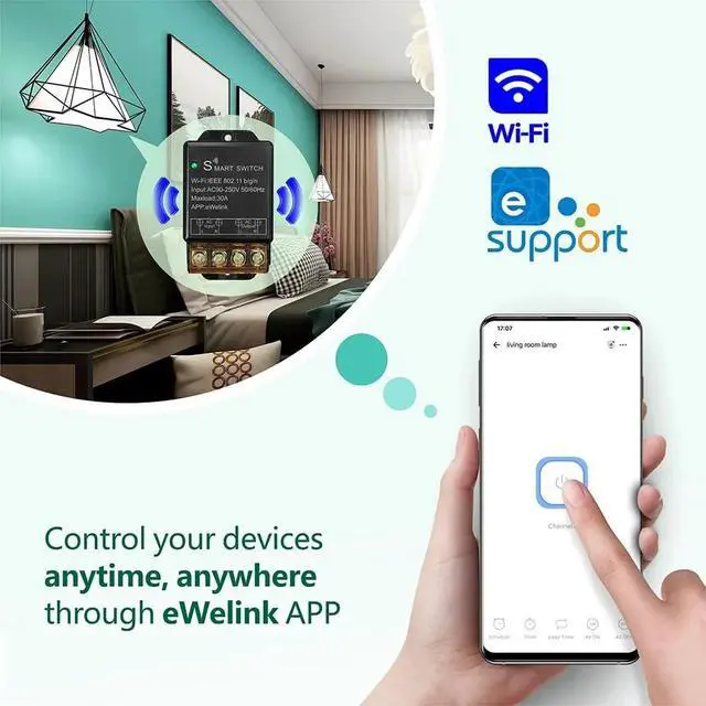 Alt view image 3 of 7 - Ewelink 30A Hight Power WiFi Smart Switch 110V/120V/240V, APP Remote with Timer, Wireless DIY Mode for Home Automation, Compatible with Alexa & Google Home