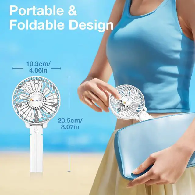 Alt view image 4 of 7 - . Portable Handheld Fan, Powerful+Durable+4000mAh+180° Foldable, Mini Table Fans with USB Rechargeable Battery Operated Cooling Accessories for Personal Use, Travel, Office White