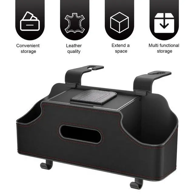 Alt view image 4 of 6 - 1 PC Backseat Organizer with Dual Cup Holder, Multi-function Tissue Hanging Box and 2 Hooks, Extra Rear Seat Road Trip Storage Accessories, Universal for Most Cars, Trucks, SUVs (Black)
