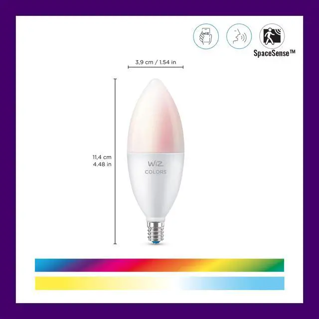 Alt view image 2 of 7 - 40W B12 Smart Candle-shape, E12 base, Full Color, Dimmable, 1-Pack, Indoor, Connect to Wi-Fi, Control Voice or App + Activate with Motion, Matter Compatible