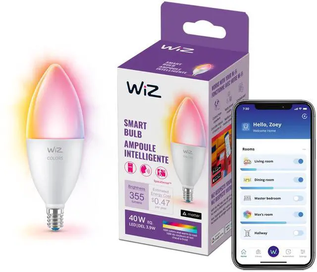 Main image of 40W B12 Smart Candle-shape, E12 base, Full Color, Dimmable, 1-Pack, Indoor, Connect to Wi-Fi, Control Voice or App + Activate with Motion, Matter Compatible
