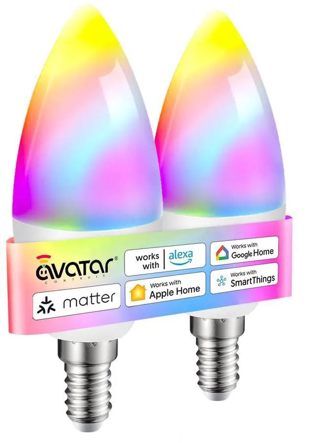 Main image of Matter E12 Candelabra Smart Bulb - No Dedicated App Needed, Compatible with Apple Home, Alexa & Google. RGBCW Color & Tunable White for Bedroom Lamps, Living Room & Home Office Lighting(2 Pack)