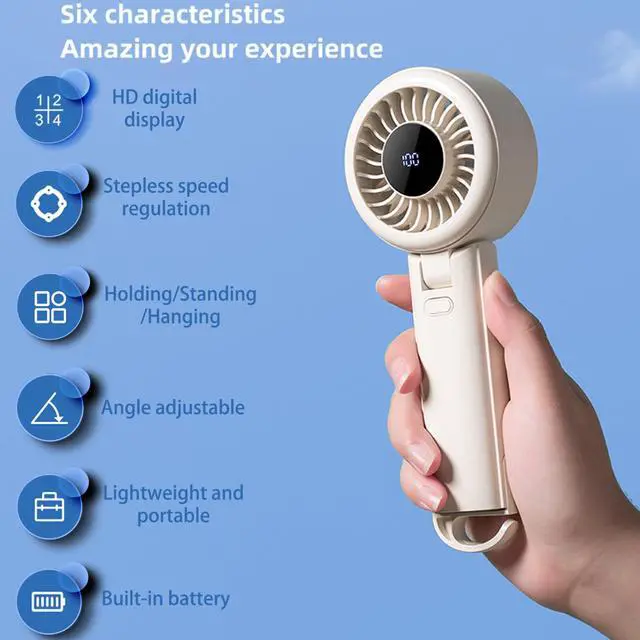 Alt view image 5 of 7 - Portable Fan-3 in 1 USB Rechargeable Handheld Mini Fan, Multifunctional Small Fans with 100 Speed Settings with Portable Carabiner and Neck Rope for Travel,Mountaineering,Beach and Personal Use