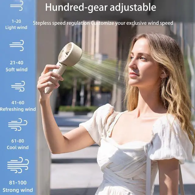 Alt view image 2 of 7 - Portable Fan-3 in 1 USB Rechargeable Handheld Mini Fan, Multifunctional Small Fans with 100 Speed Settings with Portable Carabiner and Neck Rope for Travel,Mountaineering,Beach and Personal Use