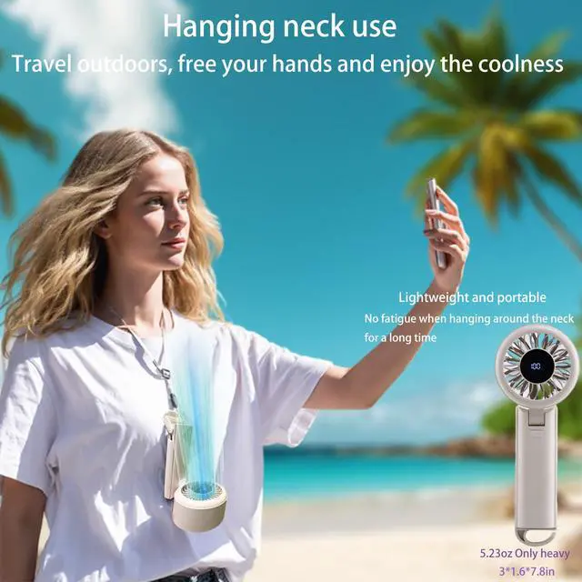 Alt view image 3 of 7 - Portable Fan-3 in 1 USB Rechargeable Handheld Mini Fan, Multifunctional Small Fans with 100 Speed Settings with Portable Carabiner and Neck Rope for Travel,Mountaineering,Beach and Personal Use