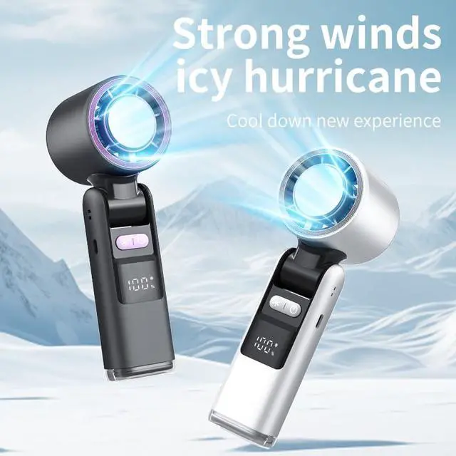 Alt view image 2 of 6 - Portable Fan Handheld Mini Turbo Fan Battery Operated Up to 10 Working Hours High Speed Powerful Ice Cooling 5 Speed Adjustable Rechargeable Personal Fans for Beach Camping Travel Working White