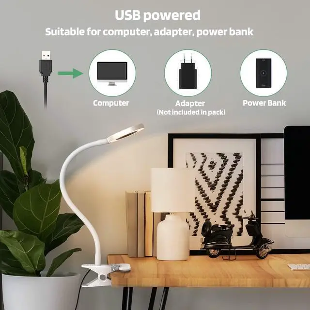 Alt view image 5 of 6 - LED Clip on Light, 36 LED Eye-Caring Reading Lamp for Dorm Room, 360° Flexible Gooseneck with 4 Color Modes, Dimmable Book Light for Bed, Desk, Headboard, Computer (White)
