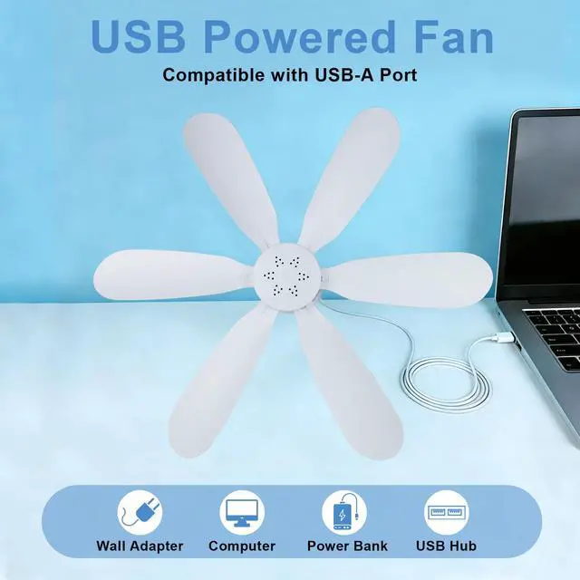 Alt view image 5 of 6 - Portable USB Powered Ceiling Fan Small 5V DC Ceiling Fan, Quiet Hanging Canopy Fan for Cruising Camping Bed Dormitory RV Tent Camping Gazebo Home Room