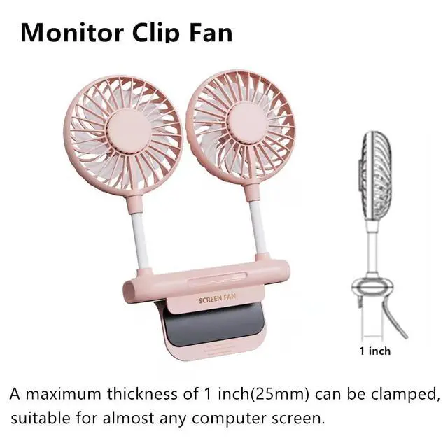 Alt view image 4 of 7 - Desktop Fan with 2 Rotatable Heads, 3 Speeds, Sturdy Clamp, USB Powered Cooling Fan for Office Desk & Laptop