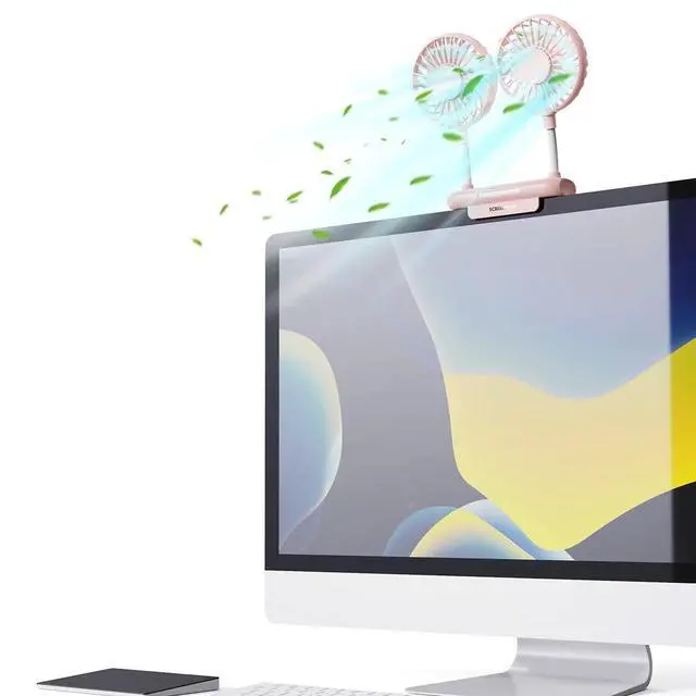 Alt view image 6 of 7 - Desktop Fan with 2 Rotatable Heads, 3 Speeds, Sturdy Clamp, USB Powered Cooling Fan for Office Desk & Laptop