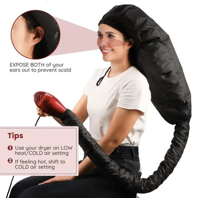Alt view image 2 of 7 - Bonnet Hooded Hair Dryer Attachment, Segbeauty Extra Large Adjustable Deep Conditioning Cap, Upgraded Drying Heat Cap with Elastic Strap for Natural Curly Textured Hair Care, Fast Drying, Styling