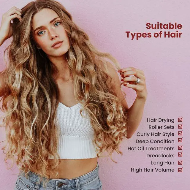 Alt view image 5 of 7 - Bonnet Hooded Hair Dryer Attachment, Segbeauty Extra Large Adjustable Deep Conditioning Cap, Upgraded Drying Heat Cap with Elastic Strap for Natural Curly Textured Hair Care, Fast Drying, Styling
