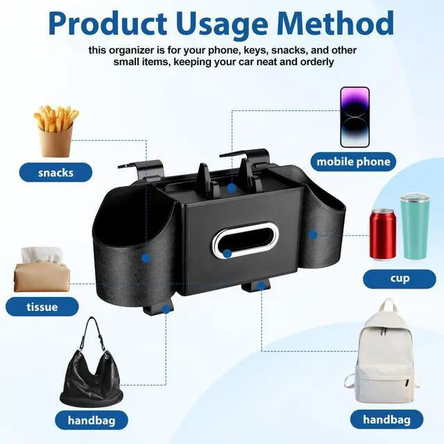 Alt view image 4 of 7 - 4 in 1 Backseat Car Organizer with Cup Holder Tissue Box and Hooks Multifunctional Seat Back Storage Box for Road Trip Travel Accessories Universal Auto Headrest Holder