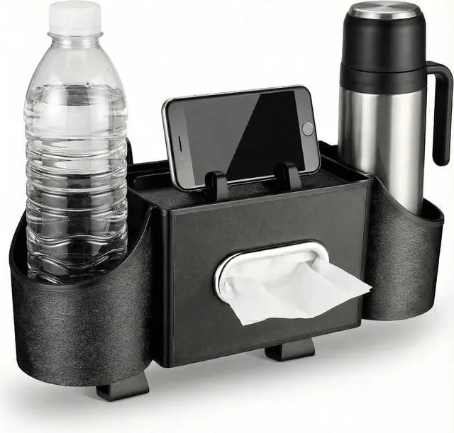 Main image of 4 in 1 Backseat Car Organizer with Cup Holder Tissue Box and Hooks Multifunctional Seat Back Storage Box for Road Trip Travel Accessories Universal Auto Headrest Holder
