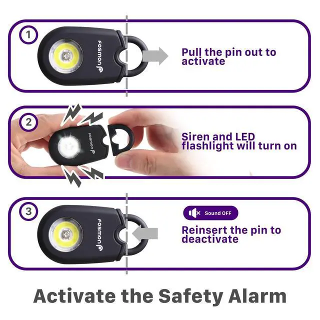 Alt view image 3 of 6 - Personal Alarm for Women (2-Pack), Self Defense Protection Keychain Safety Sound Siren 125DB with Strobe Light LED Flashlight Carabiner, SOS Emergency Security Alert Device for Kids Elderly Men
