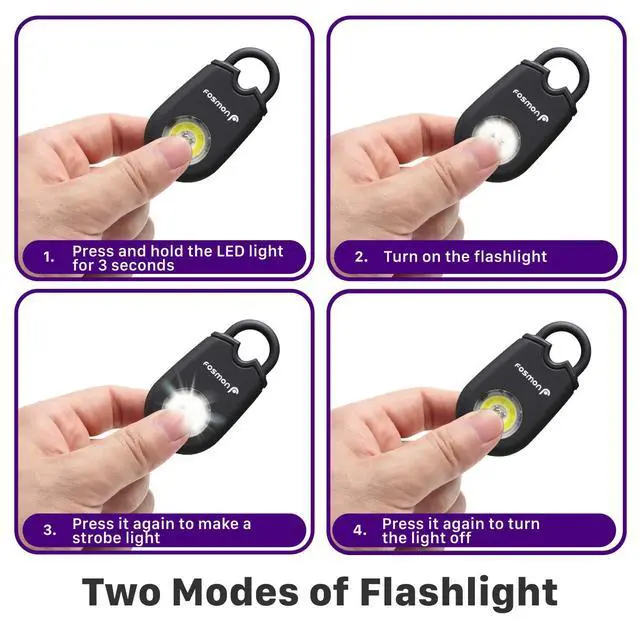 Alt view image 4 of 6 - Personal Alarm for Women (2-Pack), Self Defense Protection Keychain Safety Sound Siren 125DB with Strobe Light LED Flashlight Carabiner, SOS Emergency Security Alert Device for Kids Elderly Men