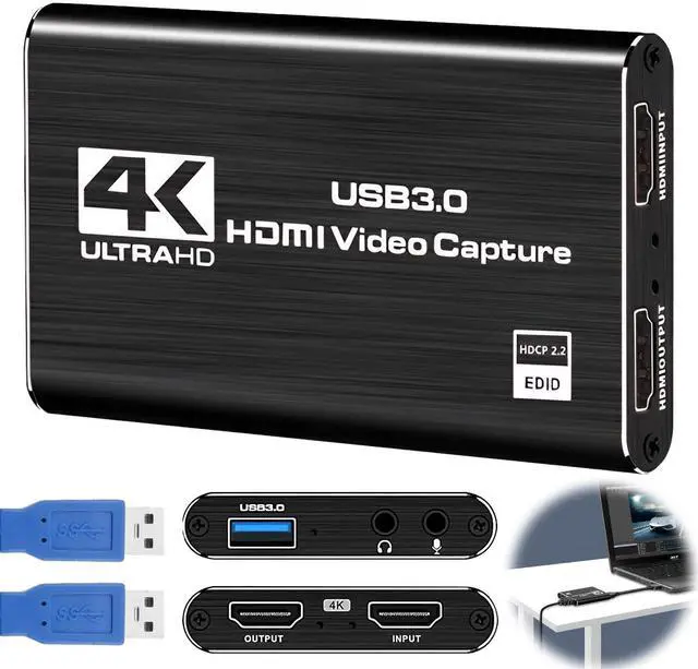 Main image of 4K HDMI Video Capture Card for Streaming, 1080P 60FPS USB 3.0 Game Capture Device with Audio, Zero-Lag Capturadora De Video for Nintendo Switch PS5 Xbox PC OBS Live Recording