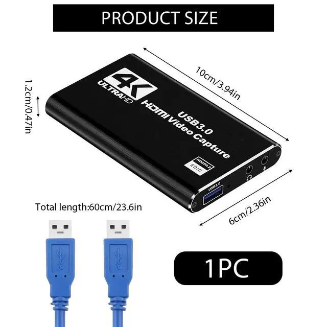 Alt view image 2 of 7 - 4K HDMI Video Capture Card for Streaming, 1080P 60FPS USB 3.0 Game Capture Device with Audio, Zero-Lag Capturadora De Video for Nintendo Switch PS5 Xbox PC OBS Live Recording