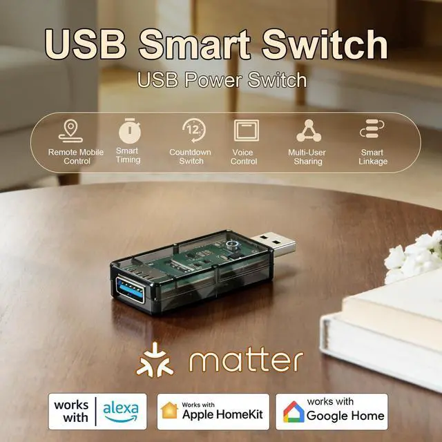 Alt view image 2 of 6 - Matter Smart USB Plug/Switch, Compatible with Alexa, Siri, Hey Google, Apple Homekit, Matter over WiFi